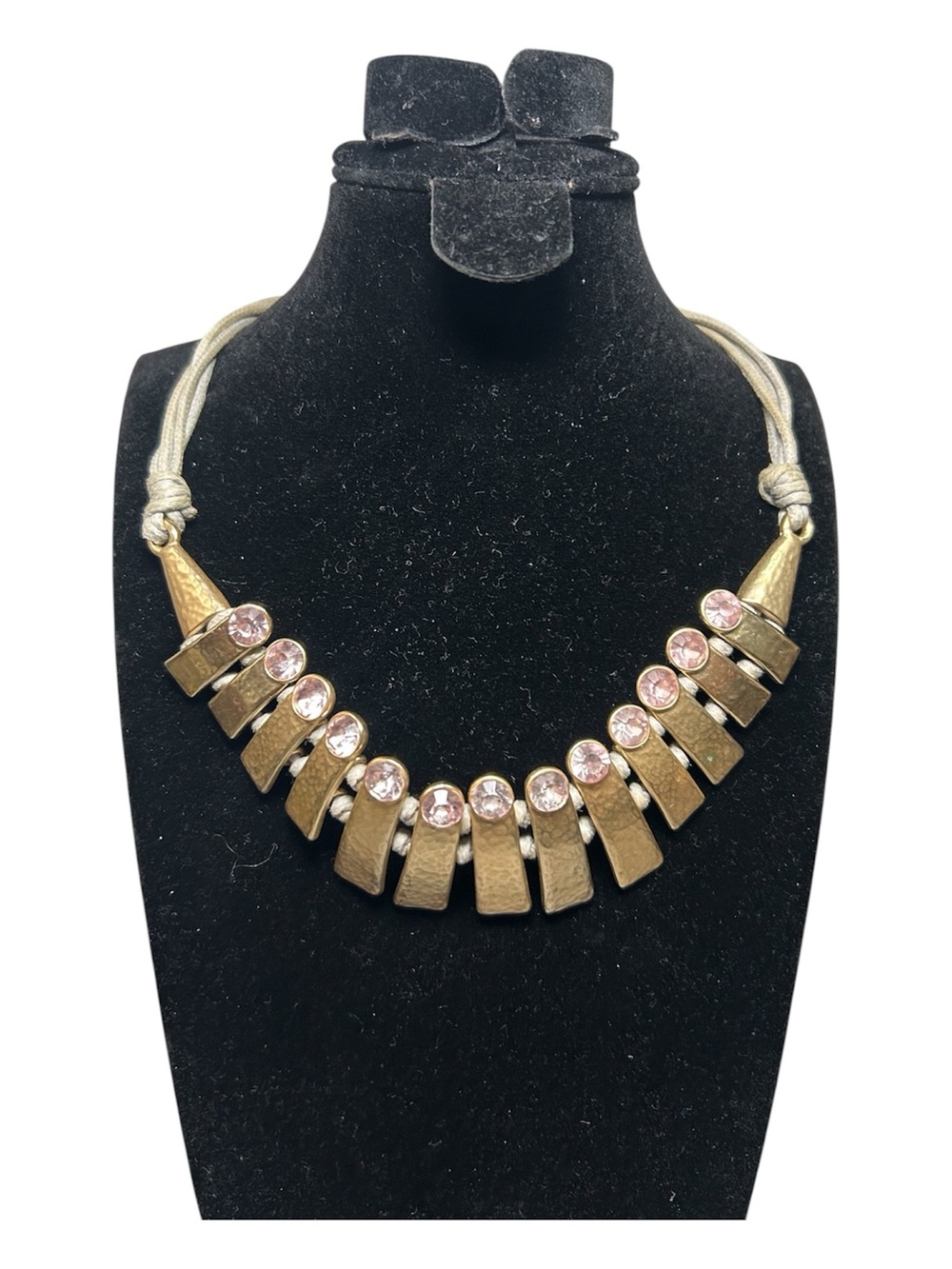 Vintage Gold Tone leather Statement Cleopatra Bib Necklace